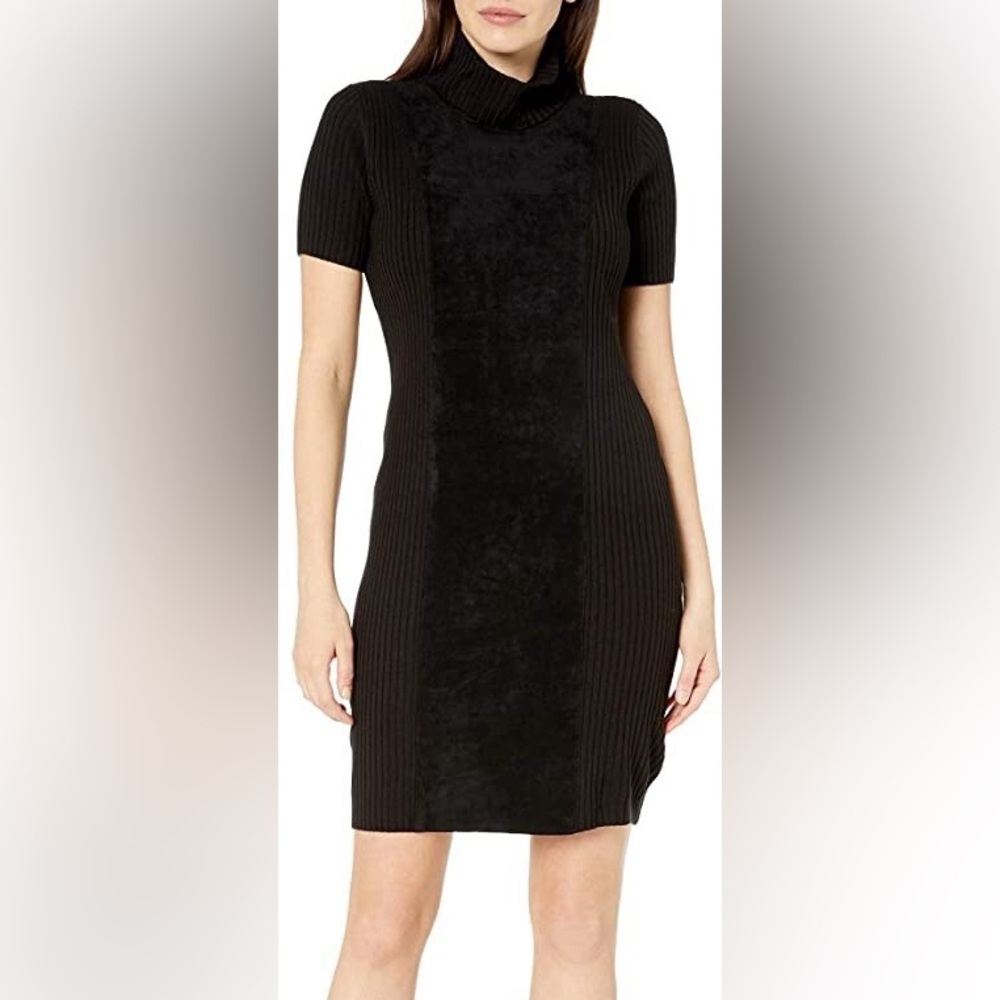 Calvin Klein Turtleneck Sweater Dress with Velvet Panel